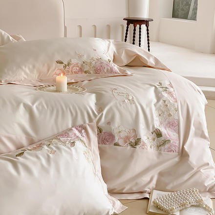 少女心100支长绒棉结婚陪嫁四件套浪漫玫瑰刺绣全棉纯棉被套床单床上用品4