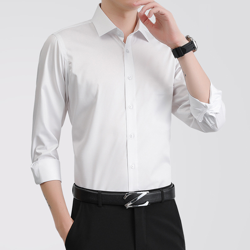 商務白襯衫男長袖修身配西裝襯衣男士職業正工裝不含棉證件照寸衫