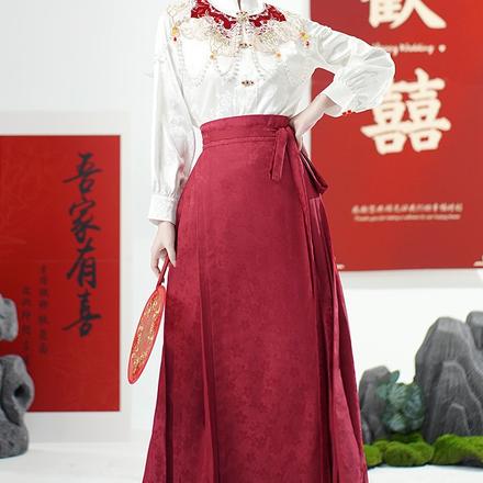 实拍红色新娘敬酒服旗袍马面裙新中式订婚服装新中式云肩套