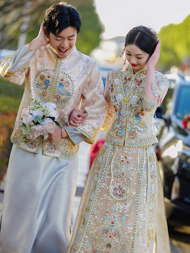 香槟色秀禾服2023新款高级新娘礼服中式婚服结婚敬酒服重工秀和服