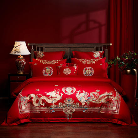 全棉婚庆套件大红十件套 结婚四件套 喜庆红色多件套床上用品