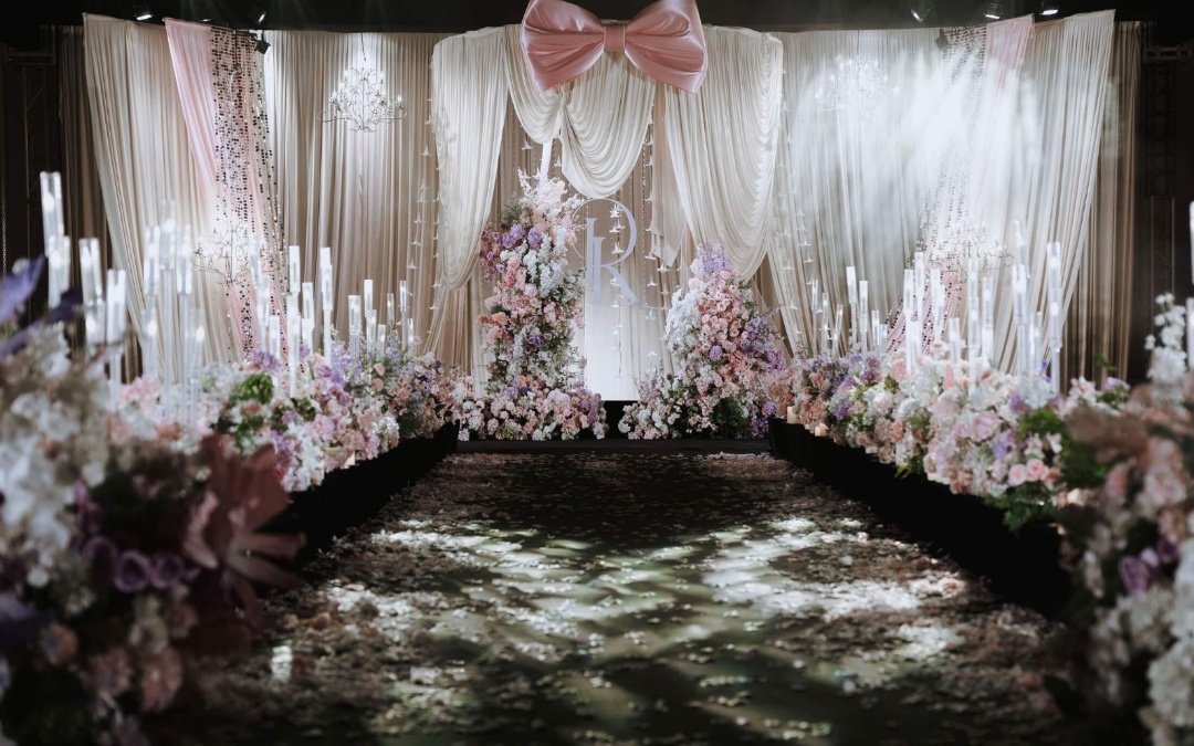 香槟粉蝴蝶结韩式婚礼