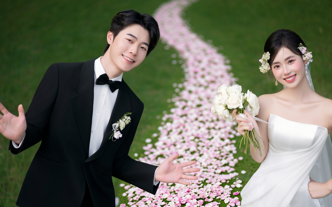 谁懂！草坪的步步生花婚纱照美到失语