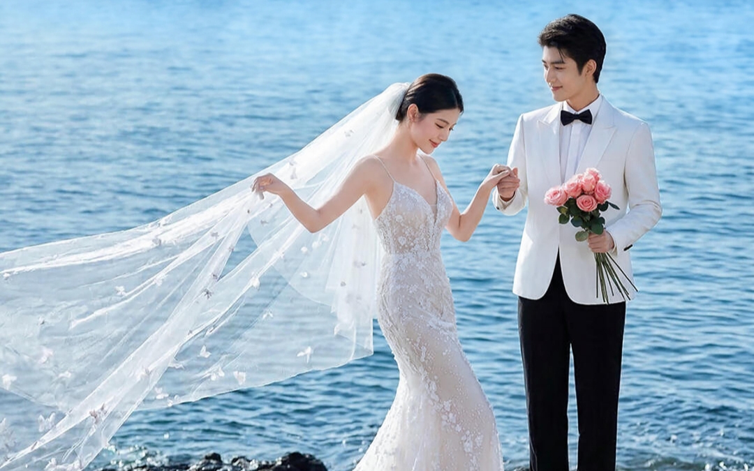 奔赴一场深海浪漫，白纱映碧海，爱意漫潮来。