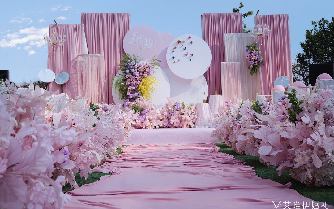 衡阳户外婚礼布置 粉色系韩式婚礼