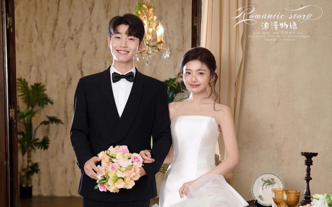 鱼尾婚纱照💒粉色头纱梦幻