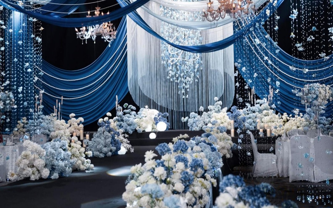 （缘梦阁）蓝色布幔线帘韩式婚礼