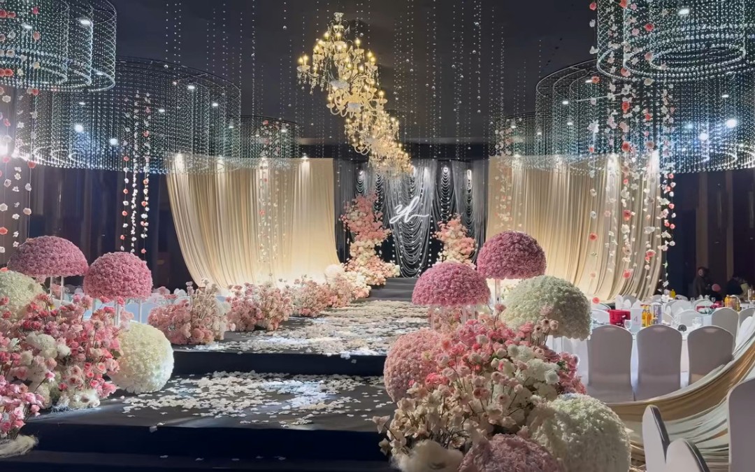 温柔系韩式粉色布幔婚礼