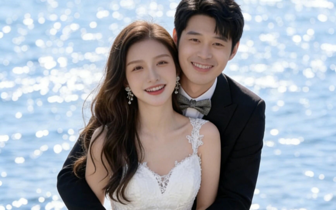 波光粼粼的海景婚紗照