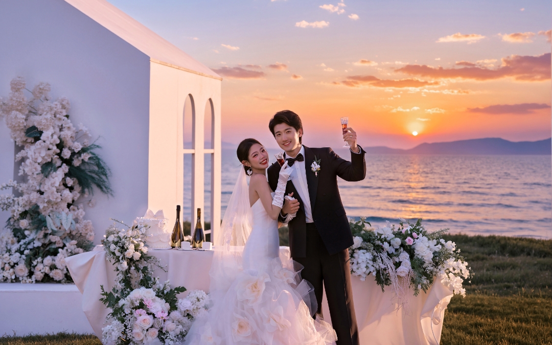 夕阳氛围感婚纱照