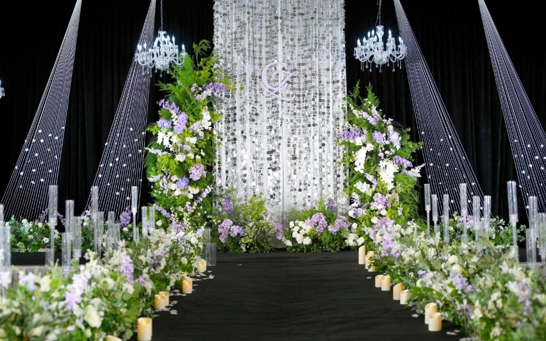 白绿色彩虹线亮片婚礼