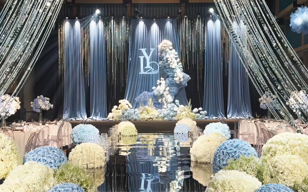 柔和蓝韵韩系水晶布幔婚礼