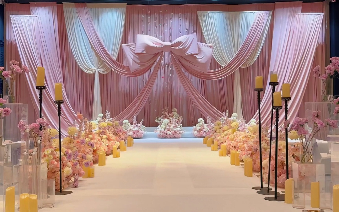 粉色蝴蝶结韩式布幔婚礼