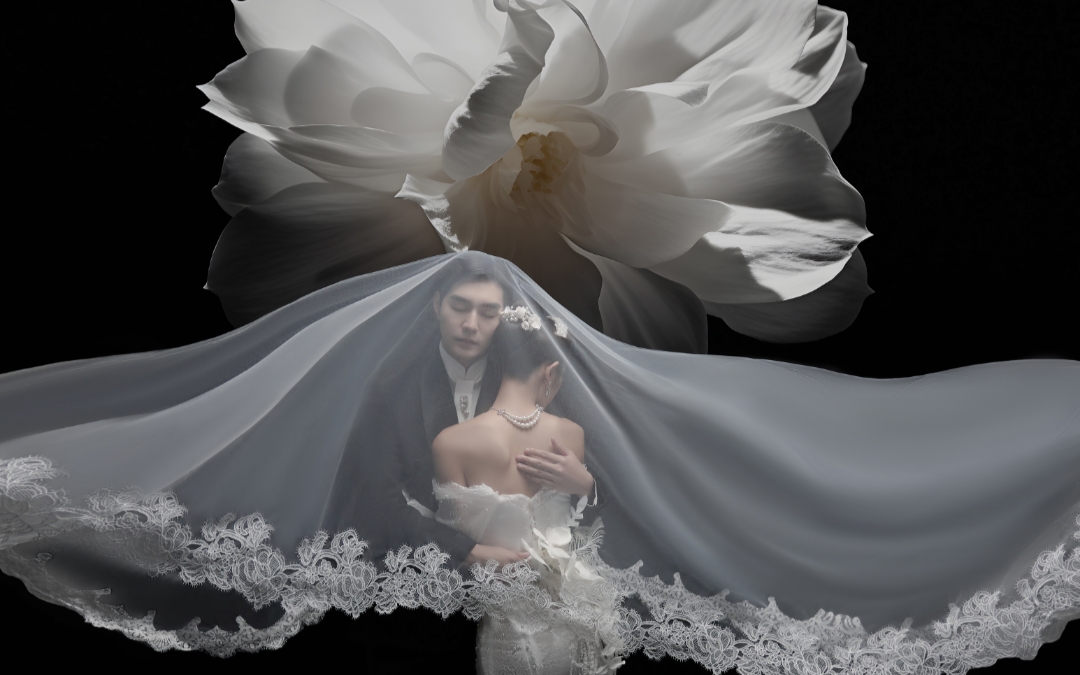 白纱落墨，花绽情深