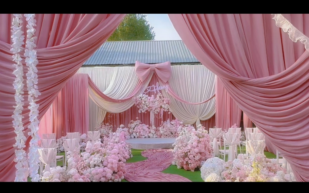 衡阳婚庆浪漫粉色农村户外布置