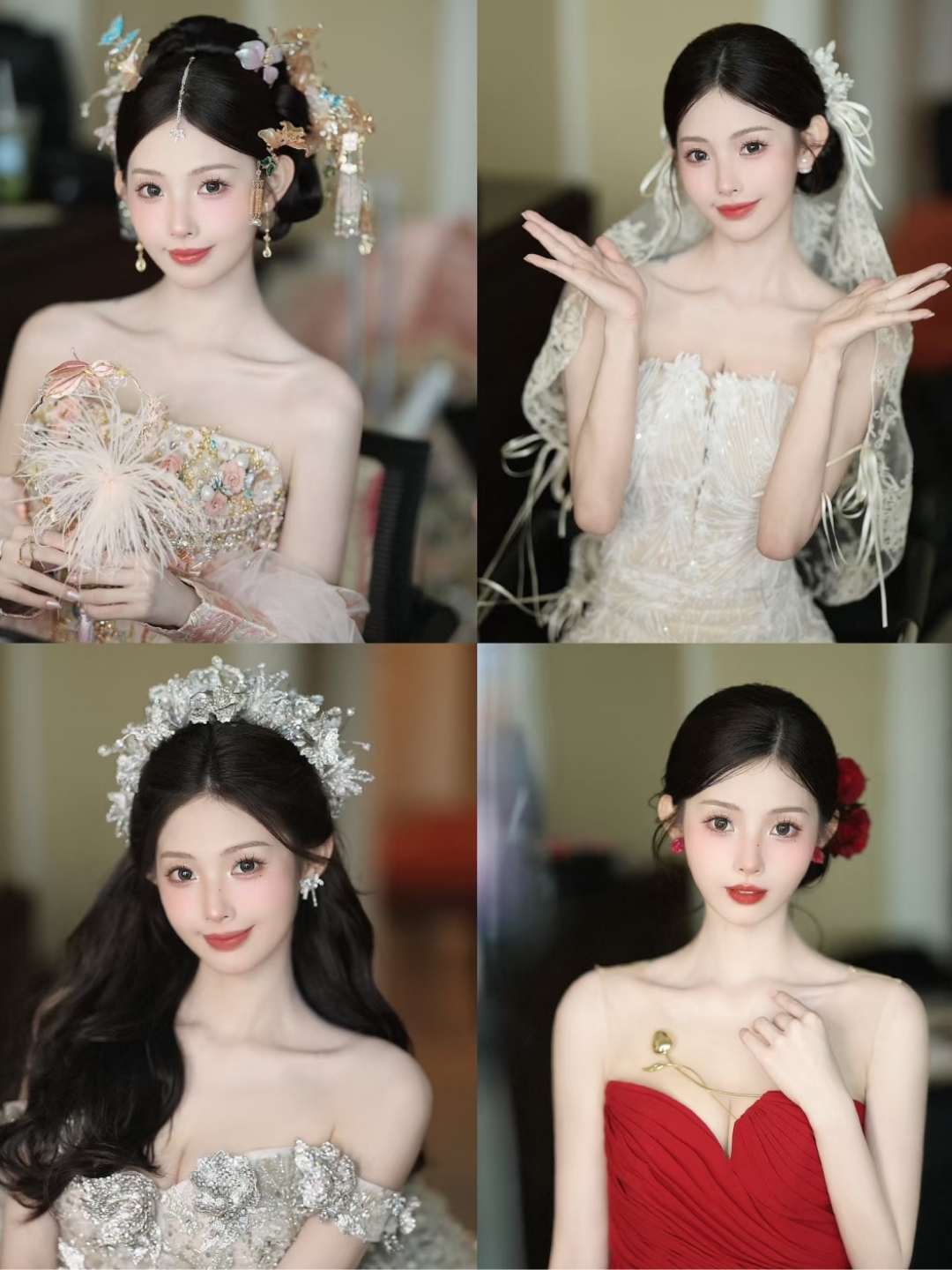 太喜欢我的婚礼造型啦～
中式:粉色南洋风新中式造