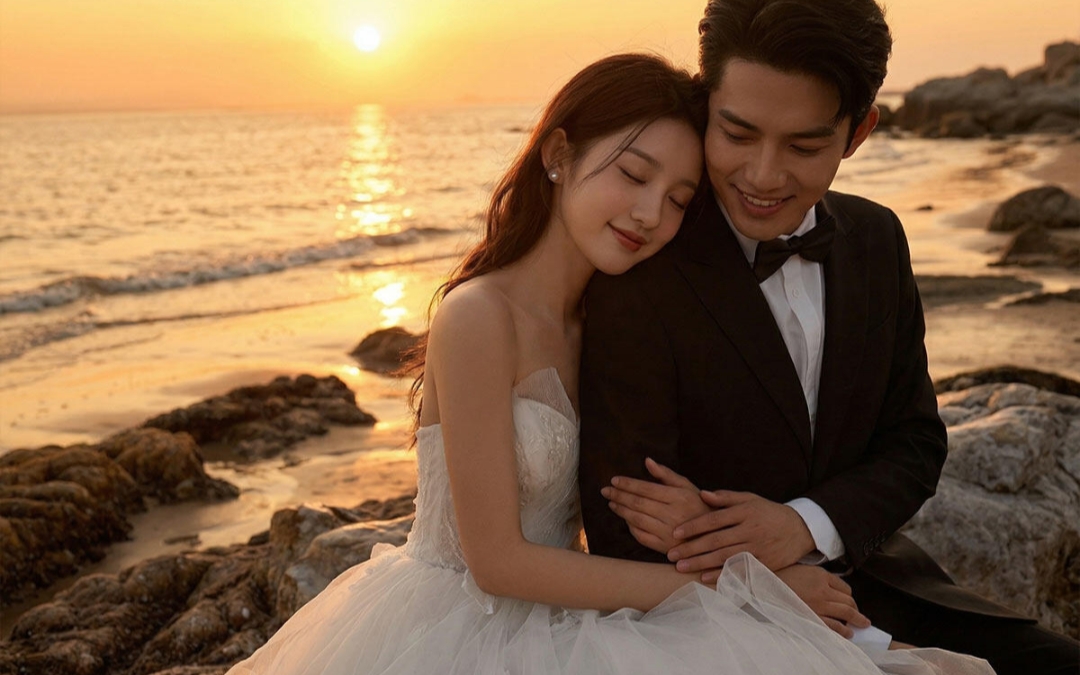三亚夕阳海景婚纱照