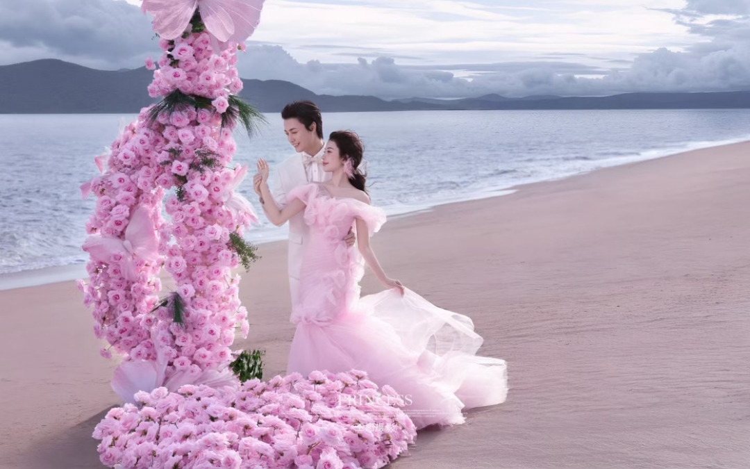 公主粉纱海景婚纱照🌸梦幻氛围感绝绝子