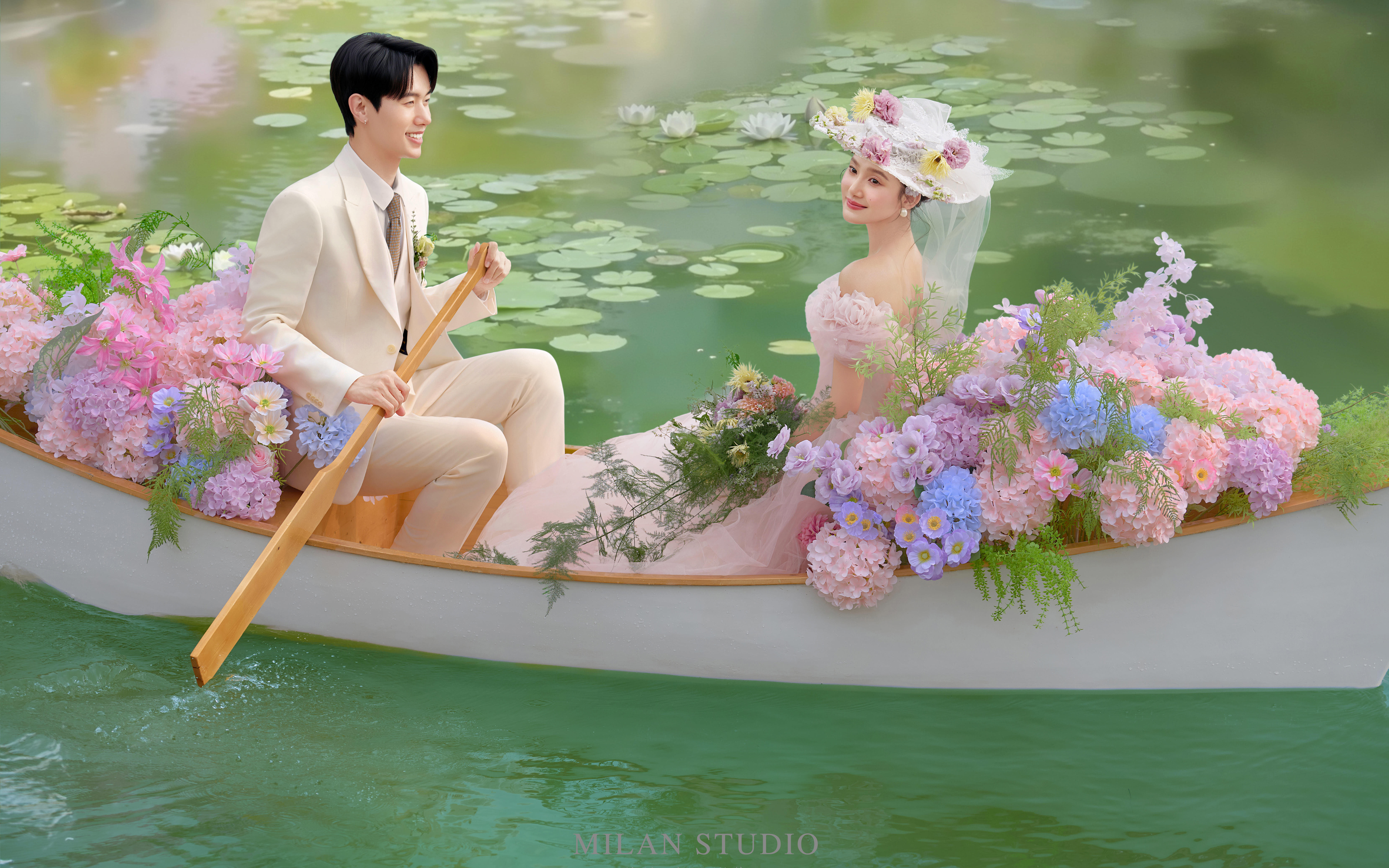 莫奈花园风婚纱照