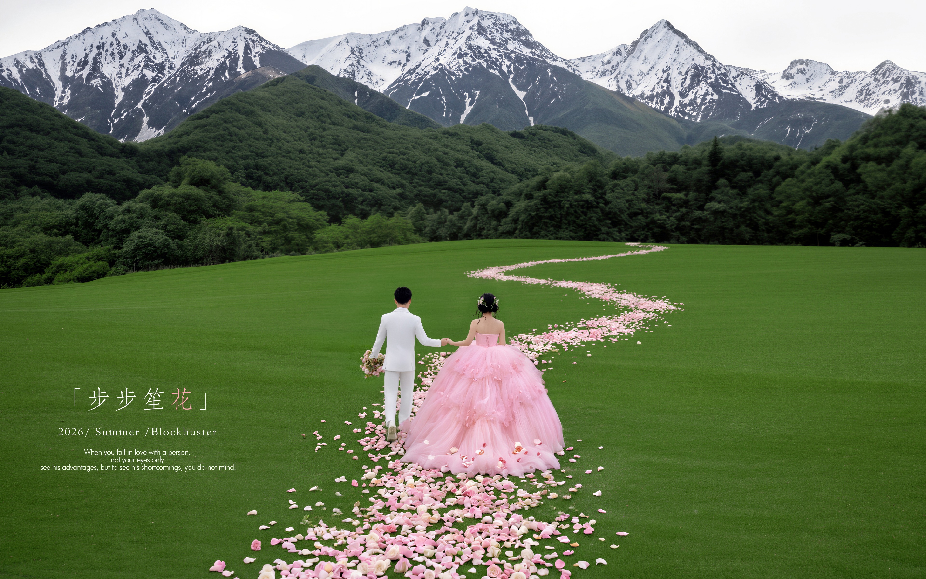 美爆了❤步步生花草坪婚纱照