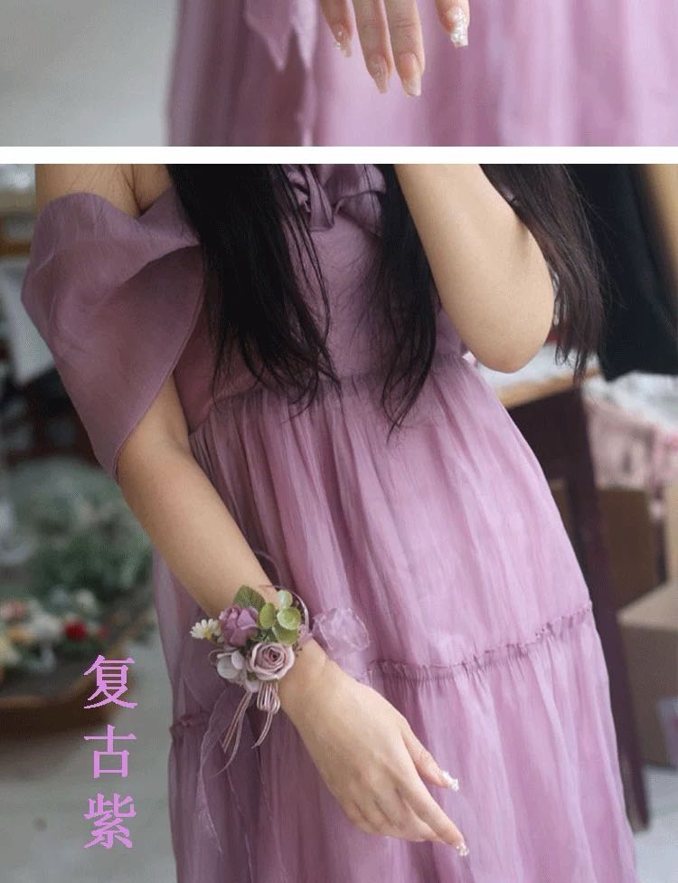 伴娘婚礼仿真花布艺新娘花童丝带手环高级感手腕花