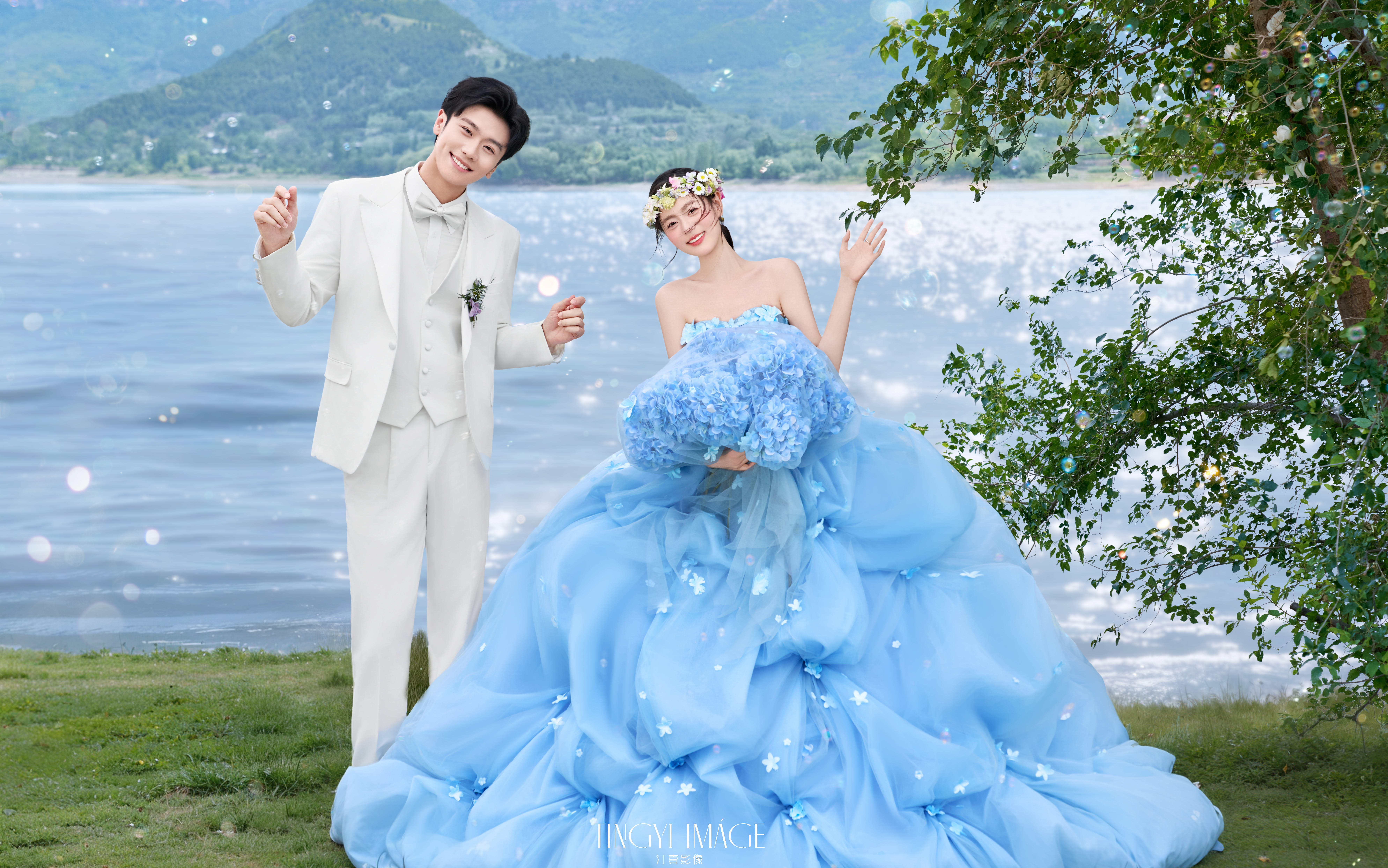湖景婚紗照|藍(lán)色花神，大氣+唯美+儒雅