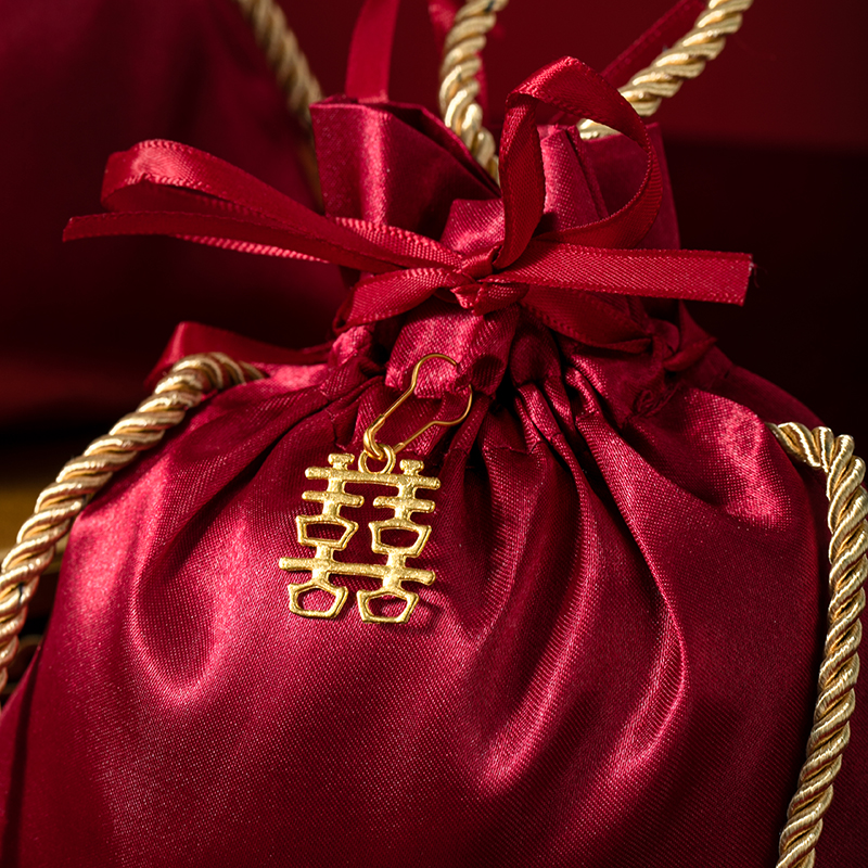 50個 貢緞喜糖袋金流蘇喜字款