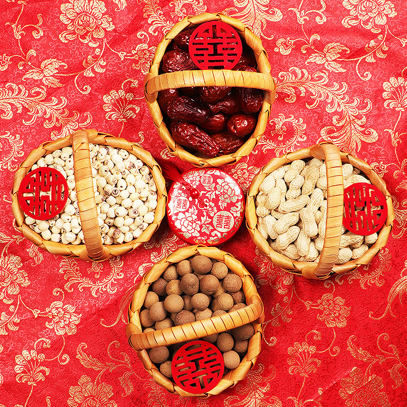 早生贵子手提篮订婚摆件篮子压床婚房布置干果模具