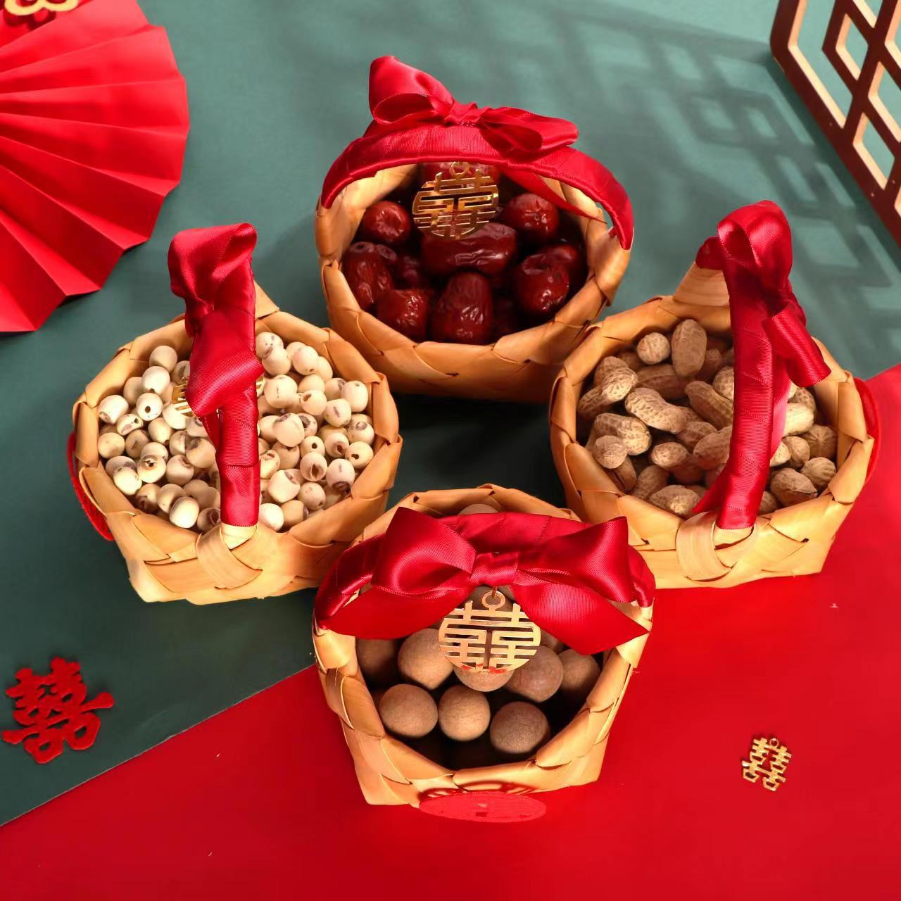 早生贵子手提篮订婚摆件篮子压床婚房布置干果模具