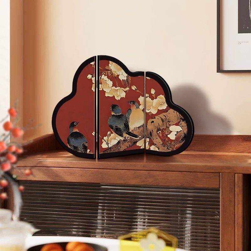 喜上眉梢小屏风红色桌面摆件