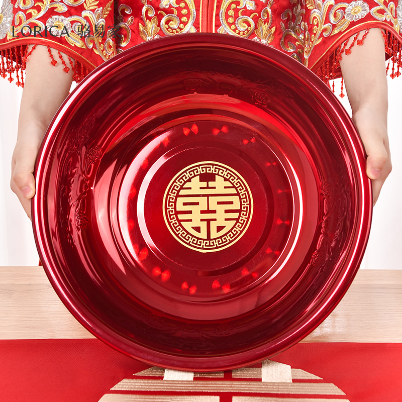 【2個】駱易家「不銹鋼喜盆」結(jié)婚女方紅臉盆一對陪嫁新娘嫁妝