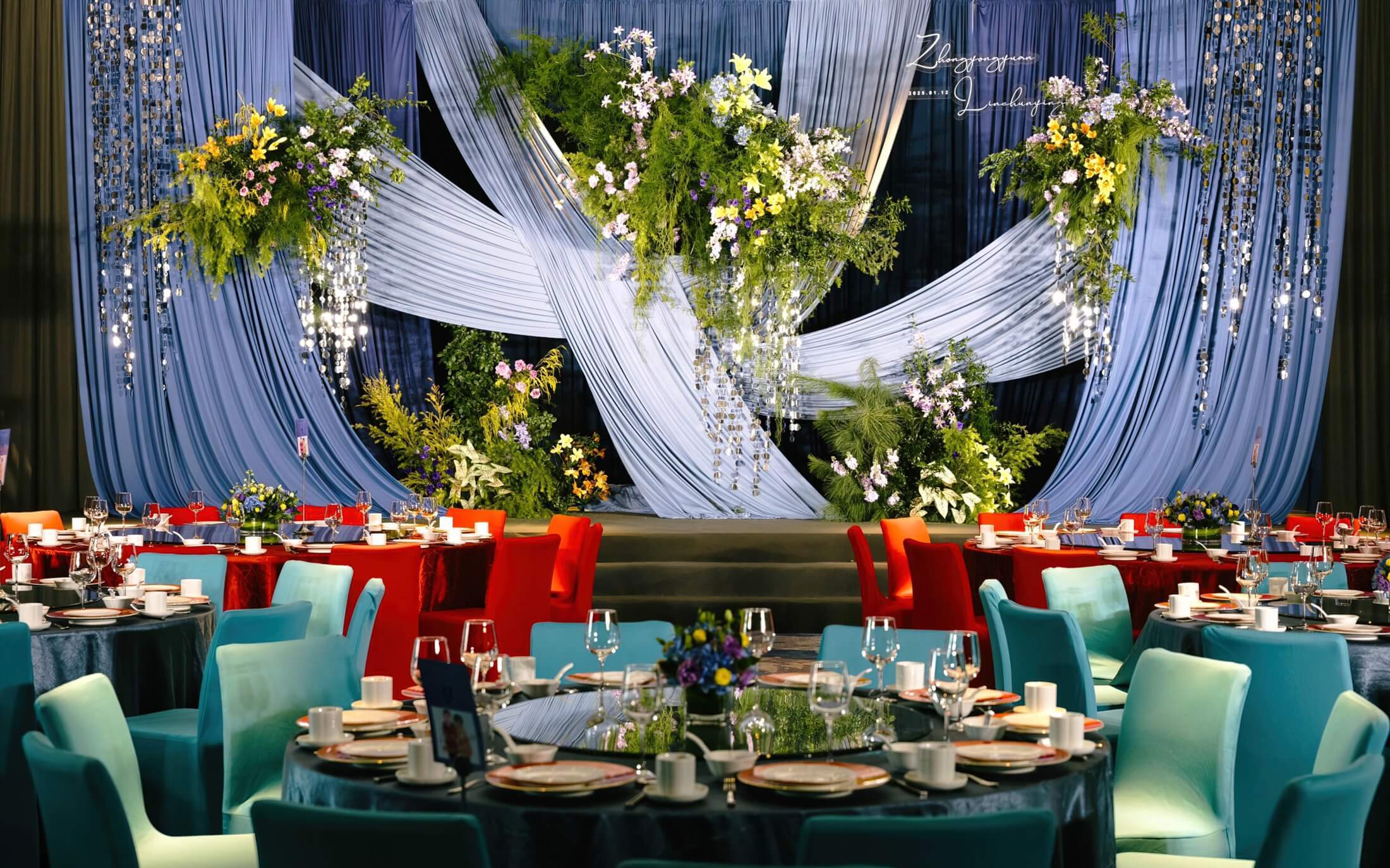 藍灰色自然系韓式布幔婚禮