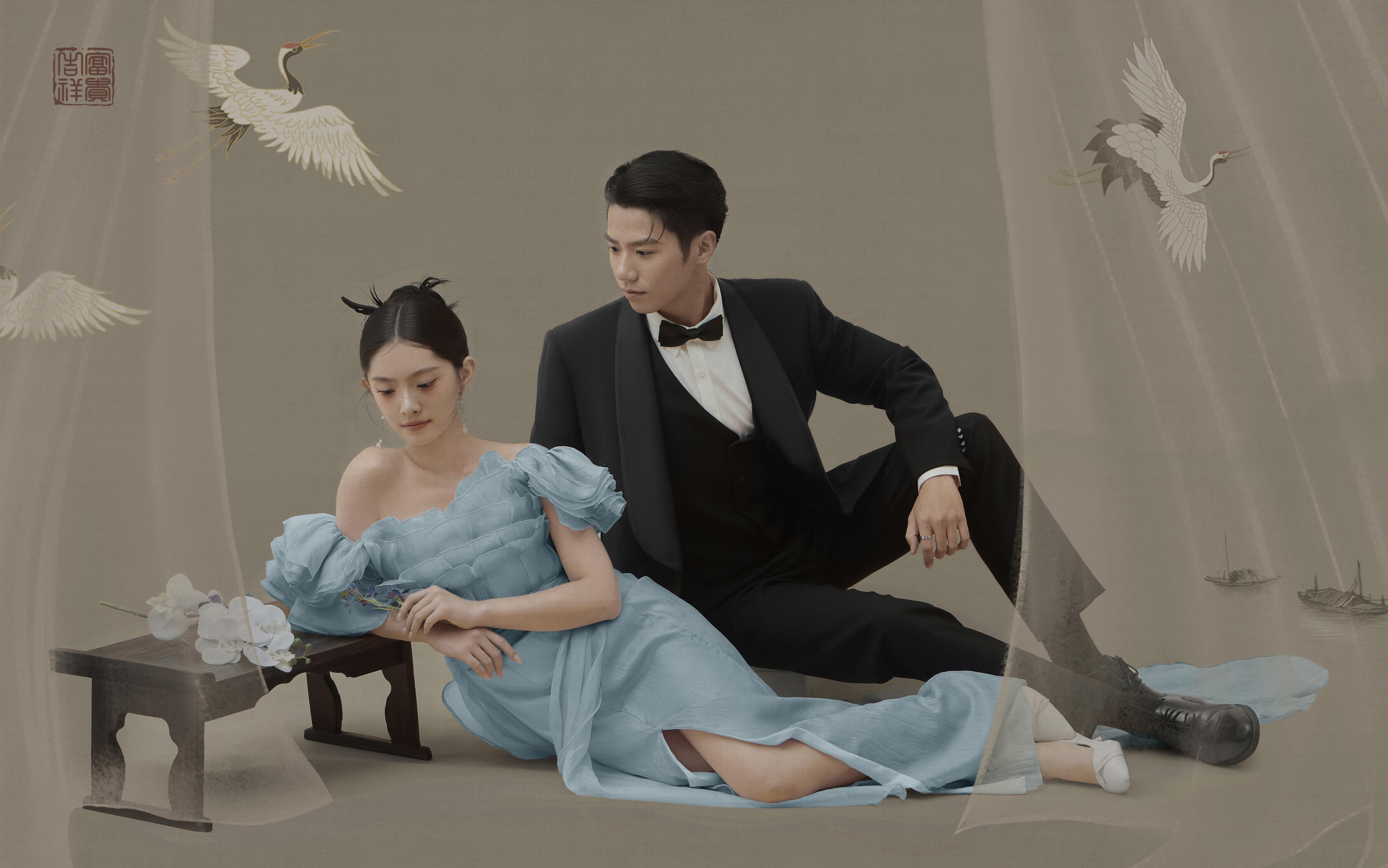 新中式清冷感??國風(fēng)工筆畫婚紗照美艷動(dòng)人