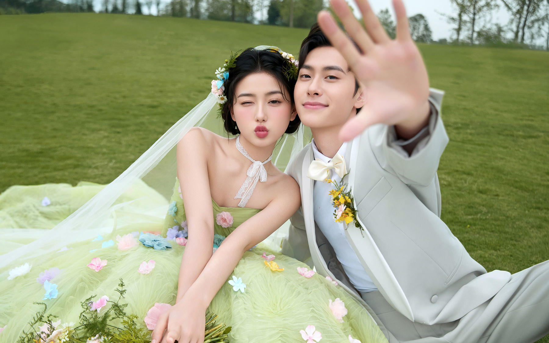 绿纱落草甸，他抬掌兜住满坡甜意💚