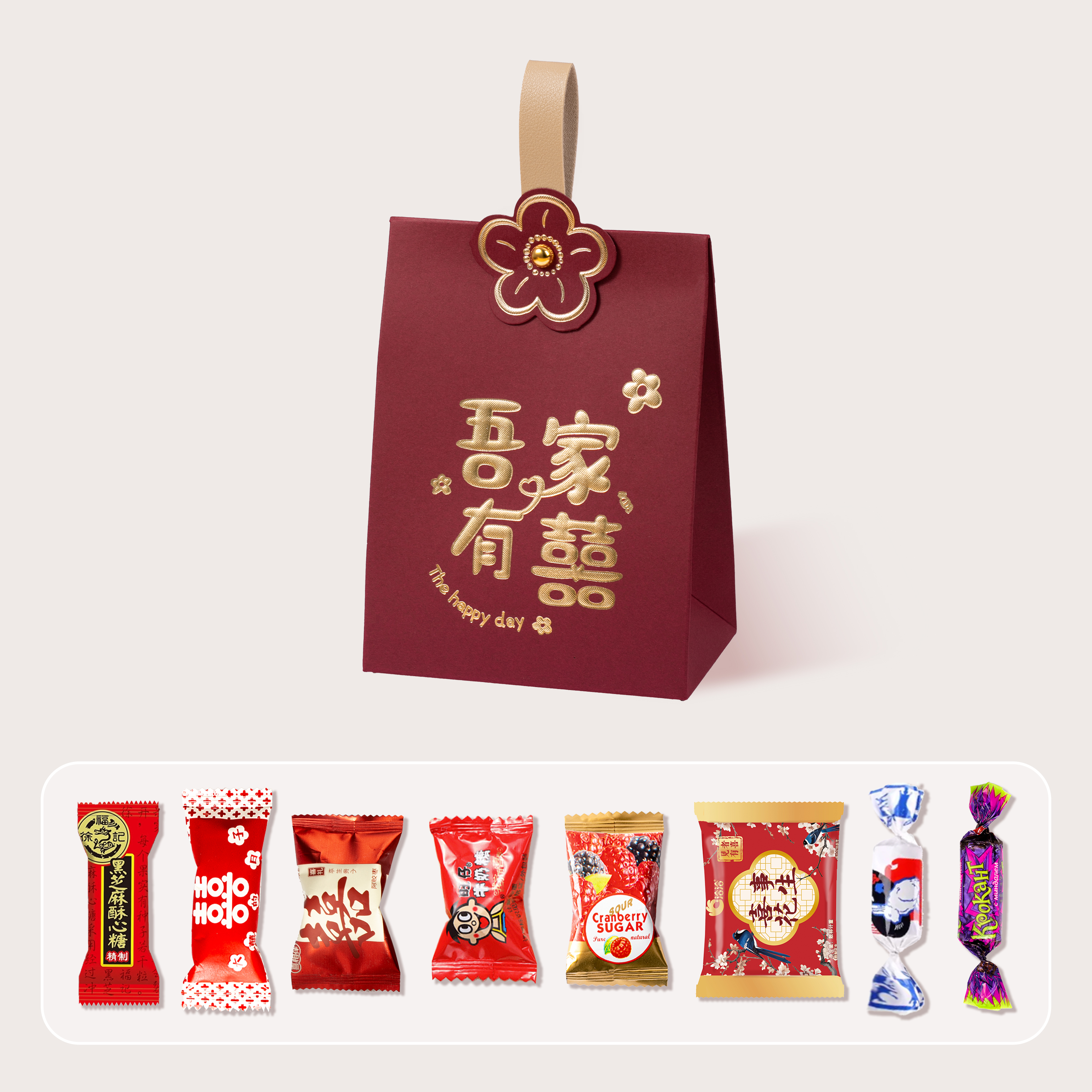 包好发货 大号糖盒10颗喜糖成品金手提 喜糖+喜糖盒【成品喜糖不支持退换】