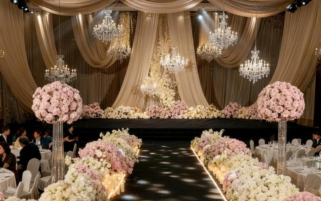 喜橙婚礼|粉金布幔水晶婚礼