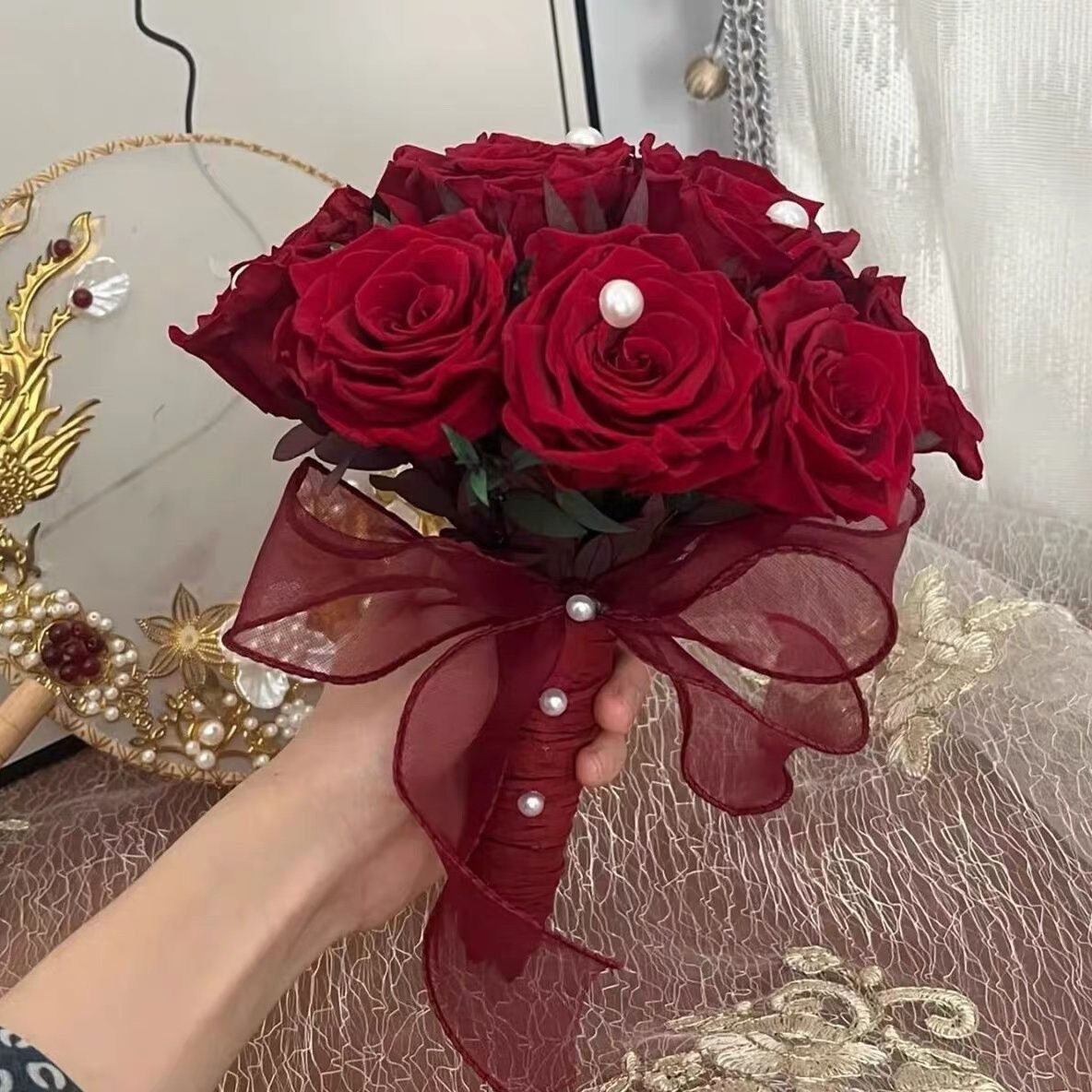 【仿真手捧花】新娘结婚手捧花玫瑰花束
