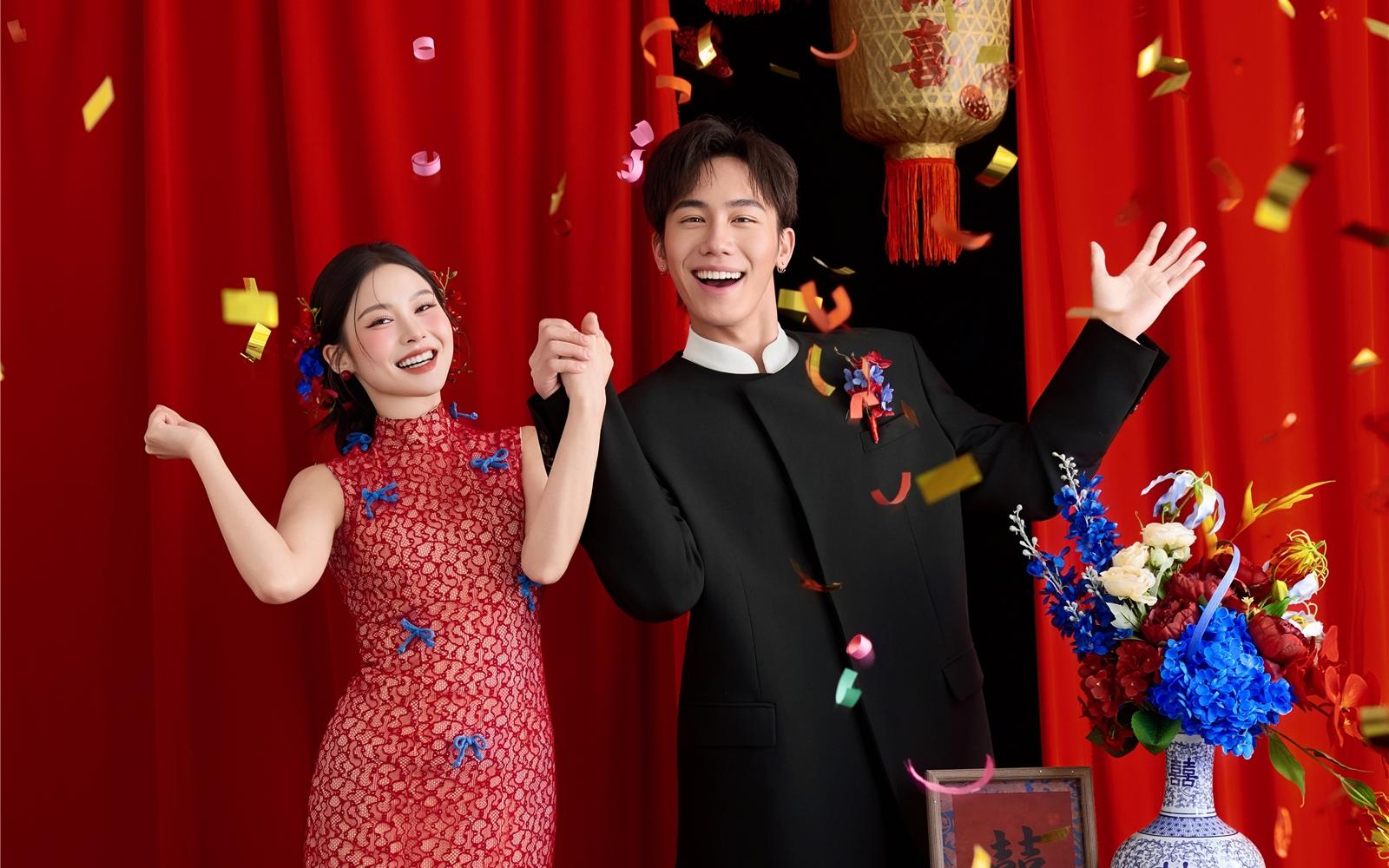 新中式婚紗照｜“囍”字刺繡里的繾綣，眼眸中的星河