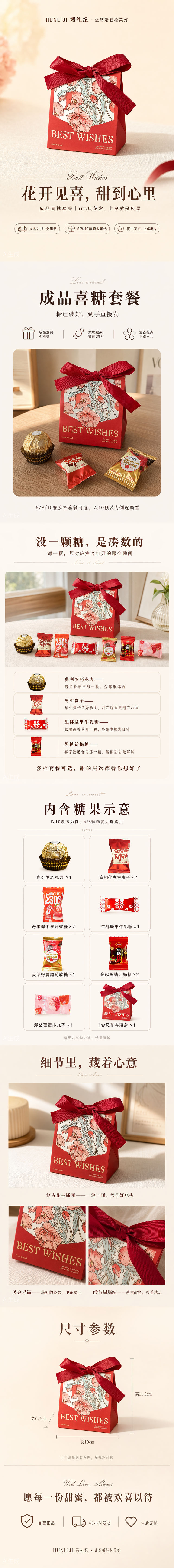 花卉欧式 喜糖+喜糖盒 套餐成品包好发货【不支持退换】