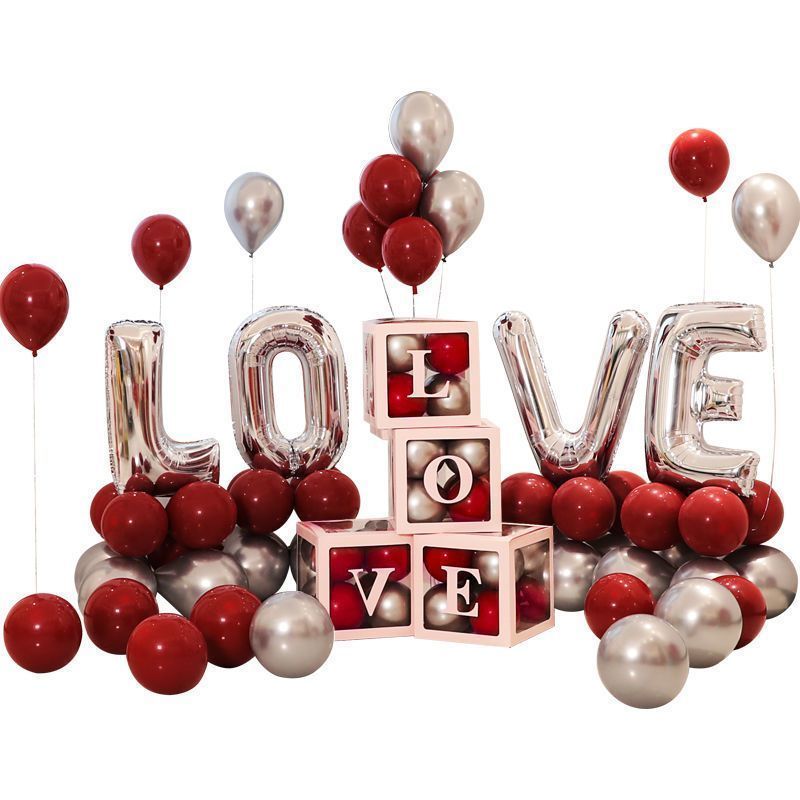 love字母铝膜气球装饰网红透明盒子套装