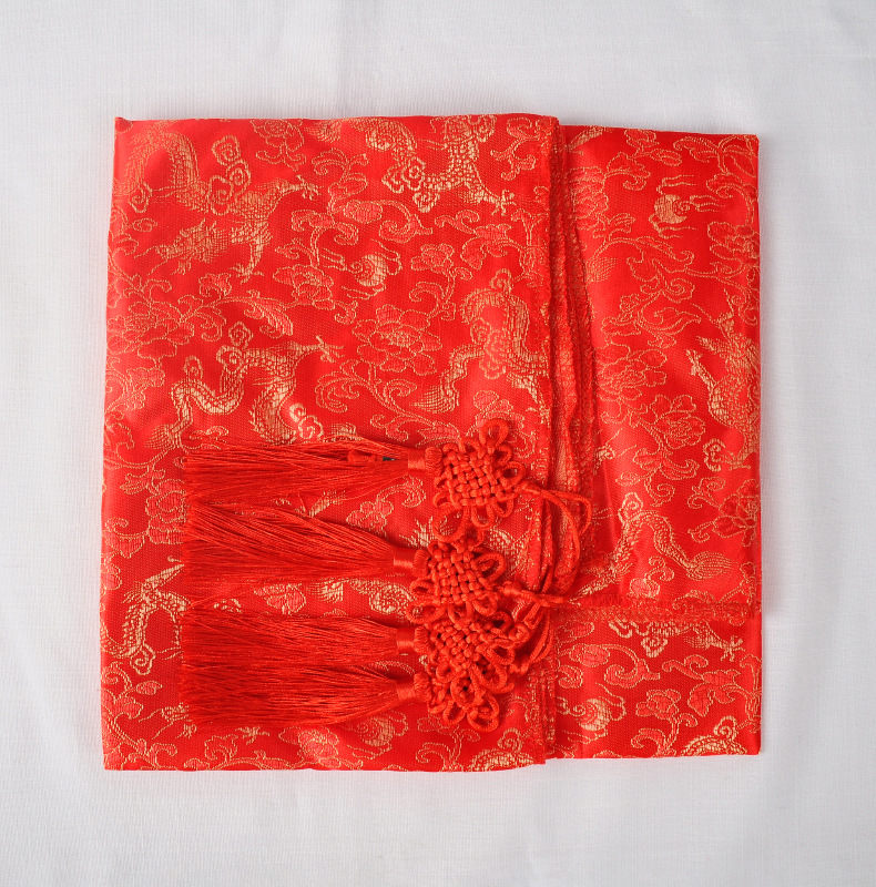 新娘龙凤花纹喜字带穗大红盖头结婚用品