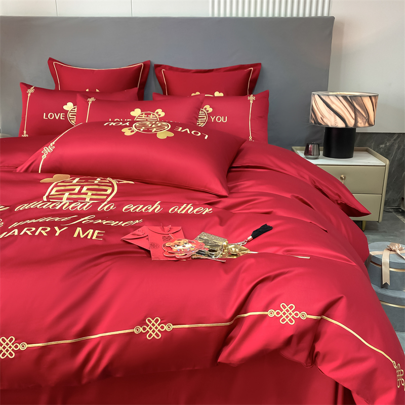 新款水洗磨毛刺繡四件套婚慶系列959611（床單+被套+2個(gè)枕套））