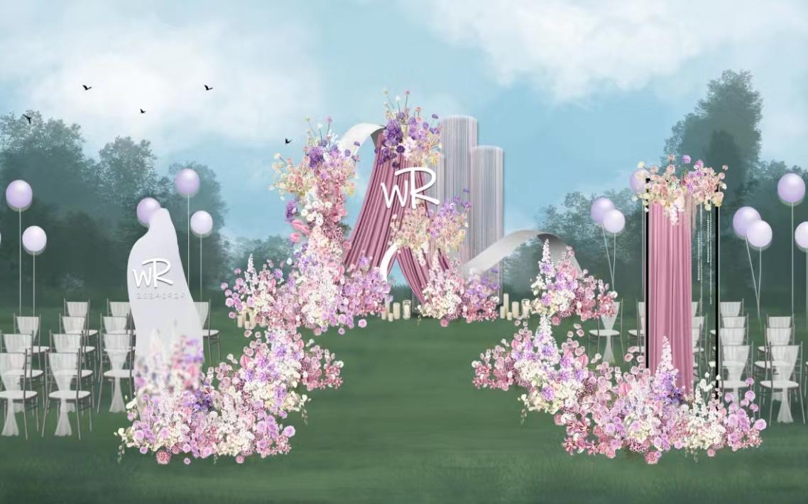 室外的紫色婚礼太温柔了吧