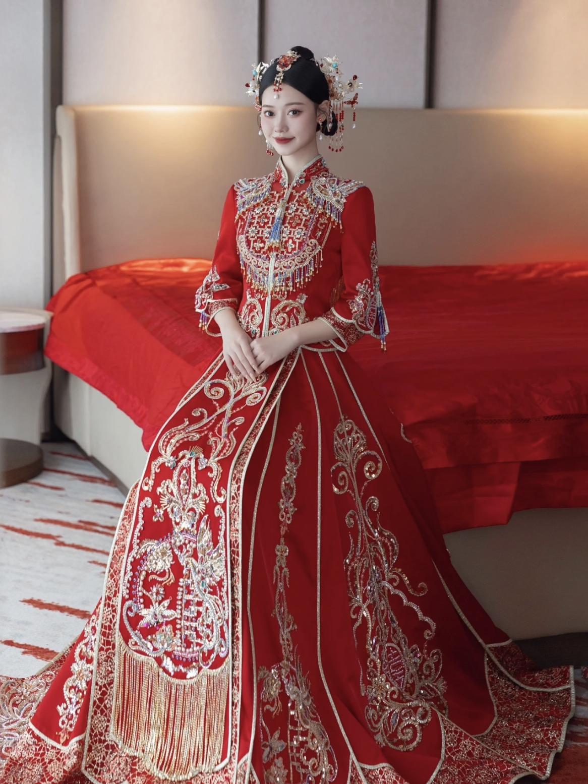 【不挑人流量款】珍珠红色中式秀禾