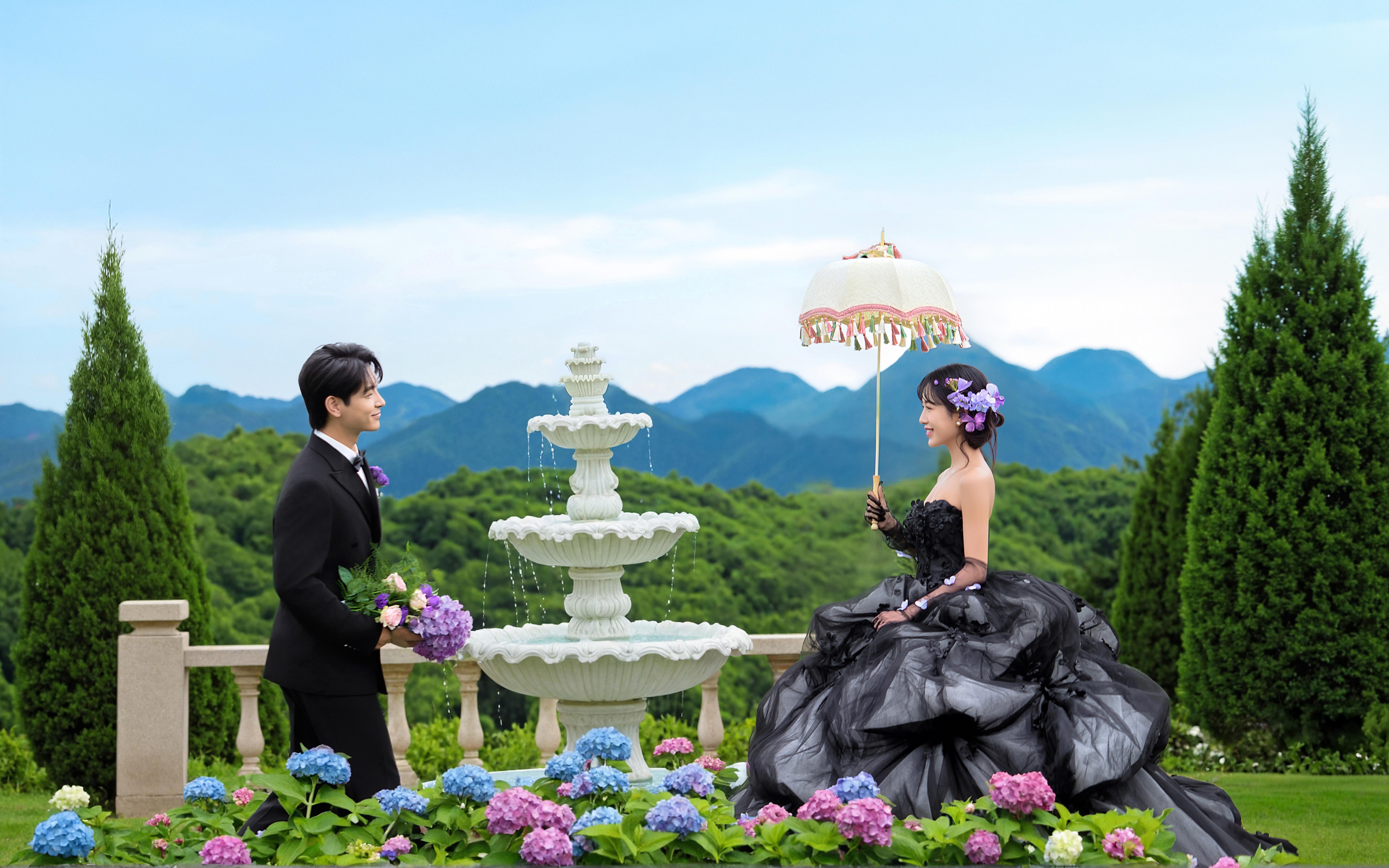 美到犯规的黑色花神，庄园草坪森系婚纱照，文山首发