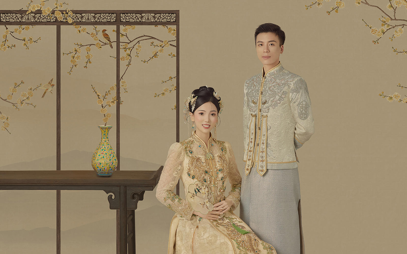 被追著問工筆畫婚紗照??淺金秀禾美到窒息