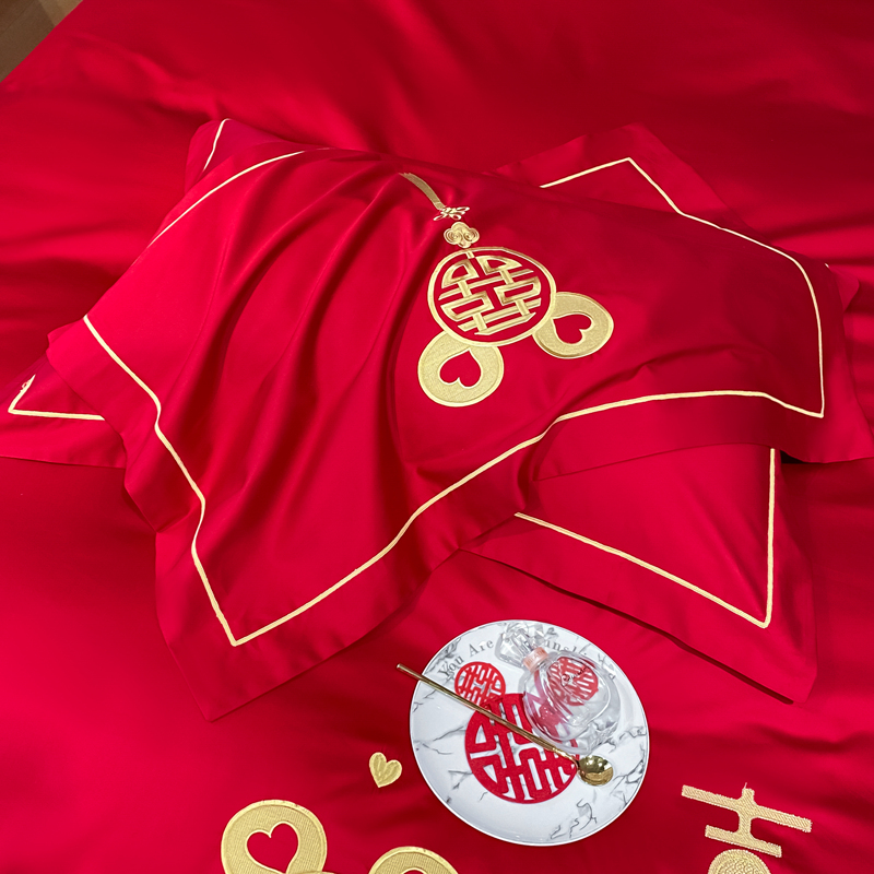 婚慶四件套新中式磨毛刺繡965587（床單+被套+2個枕套）