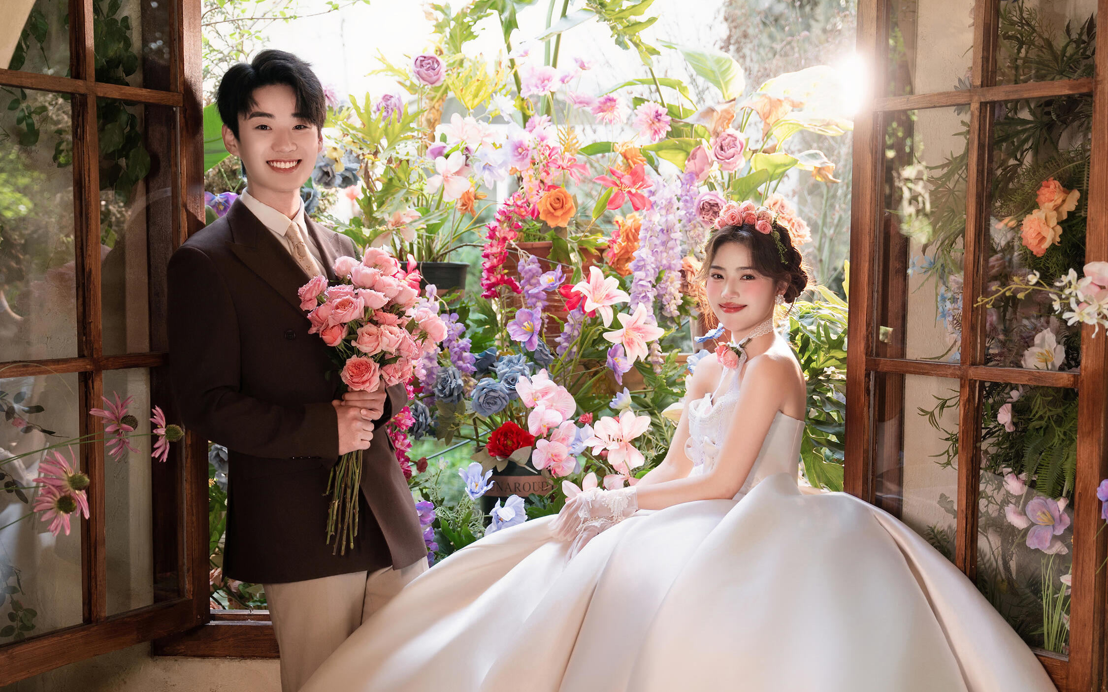 緞面韓式花房小花園感婚紗照