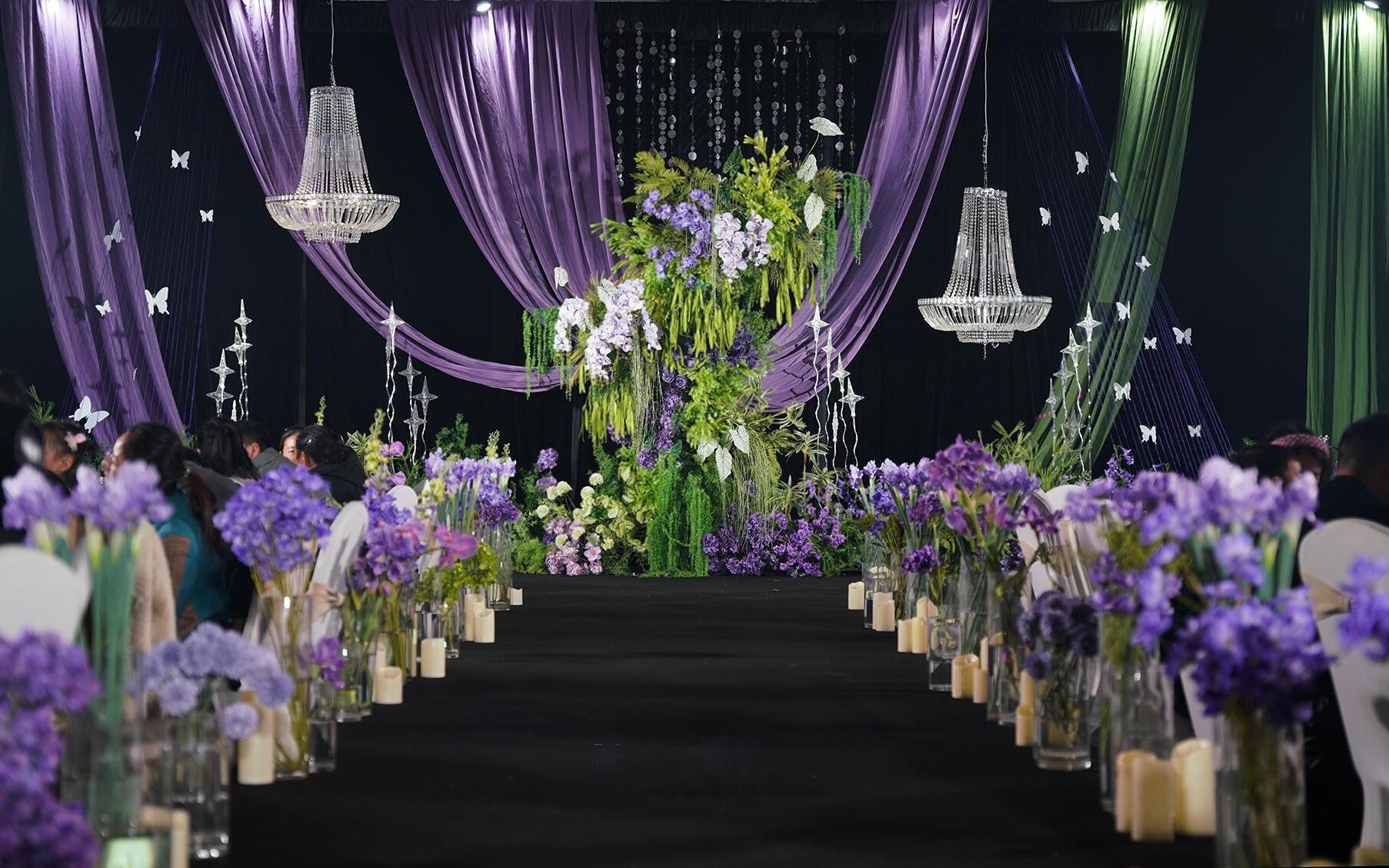 紫色水晶韩式婚礼布幔婚礼 紫色婚礼 暗场婚礼