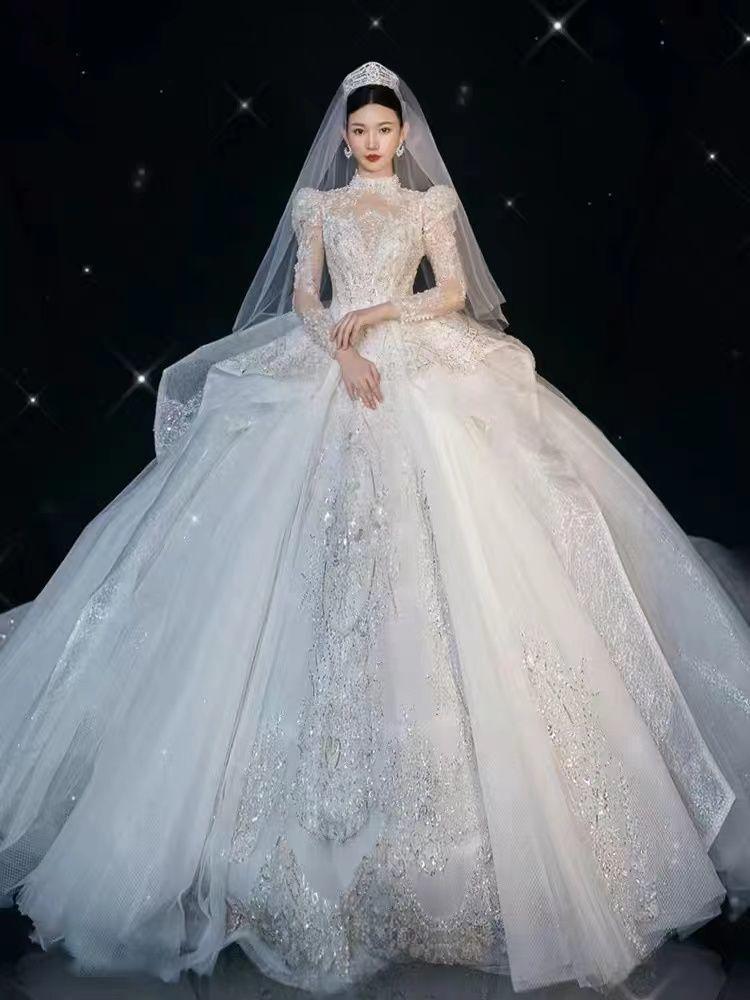 【思慕】卢浮王后高领拖尾婚纱